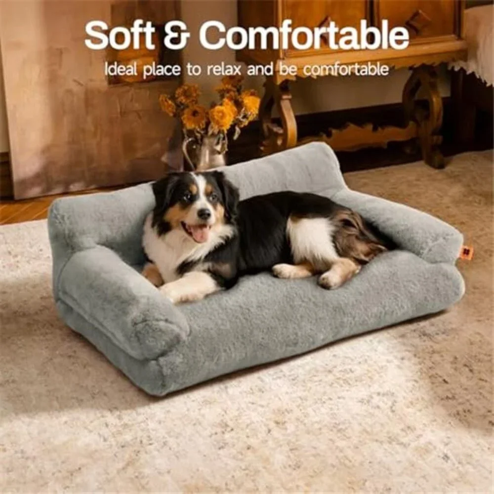 Cat Bed Indoor Small Medium Dog Bed Fluffy Sofa Washable Non Slip Grey